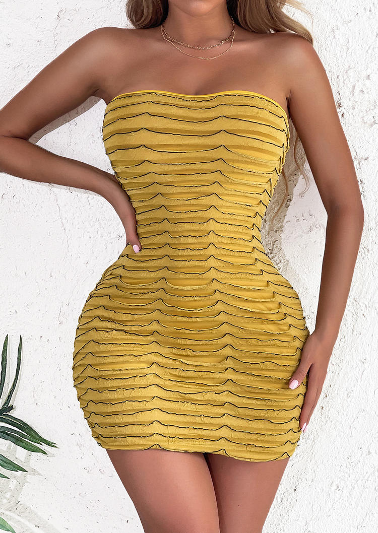 

Bodycon Dresses Ruched Bandeau Strapless Bodycon Dress in Yellow. Size: ,M,L