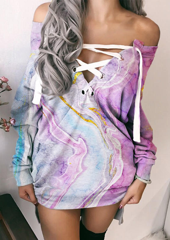 

Mini Dresses Lace Up Tie Dye Mini Dress in Purple. Size: ,M,L,XL