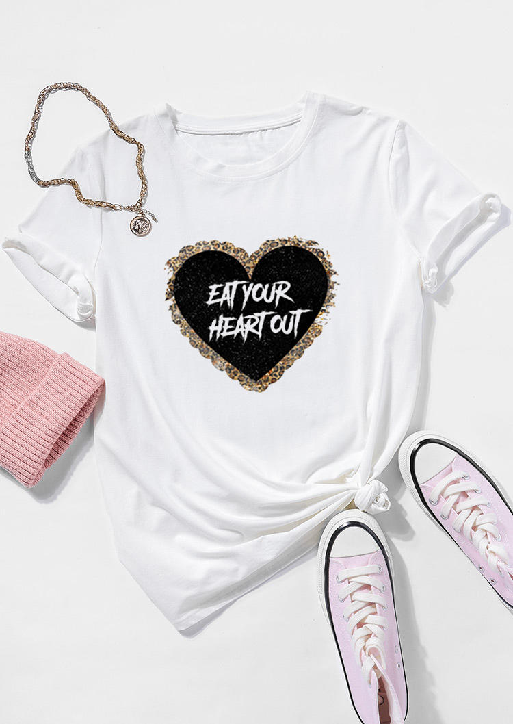 

T-shirts Tees Valentine Eat Your Heart Out Leopard T-Shirt Tee in White. Size: ,M,L,XL
