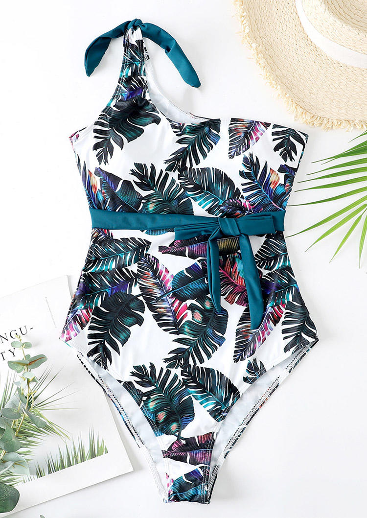 

One-Pieces Swimsuit Palm Leaf Tie One-Piece Bathing Suit Swimwear in Multicolor. Size: ,XL