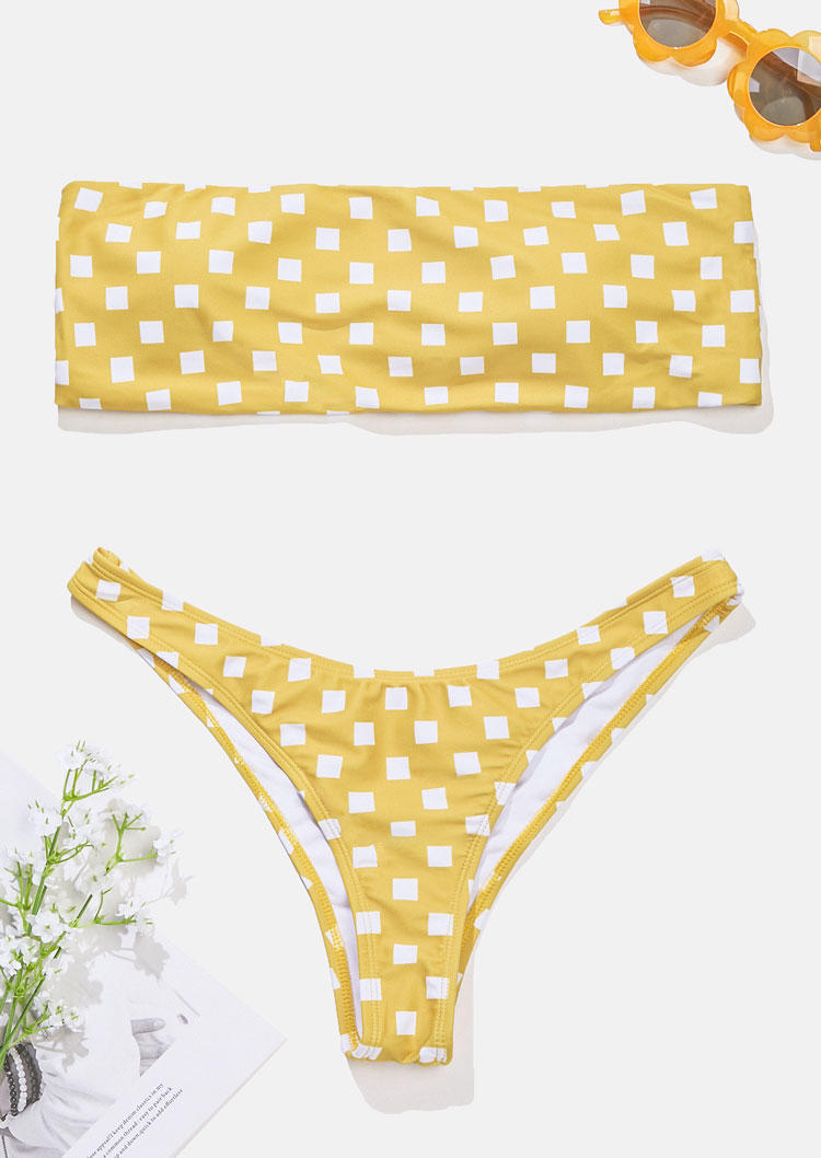 

Bikini Sets Checkered Strapless Bikini Set in Yellow. Size