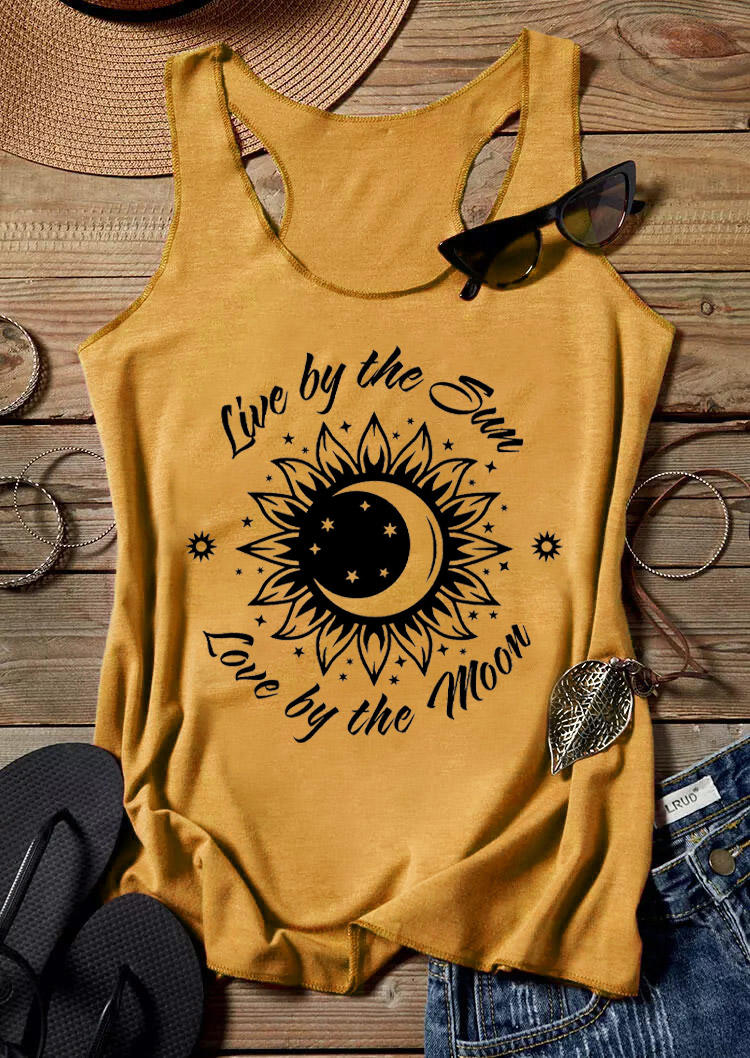 

Tank Tops Live By The Sun Love By The Moon Star Sunflower Racerback Tank Top in Yellow. Size