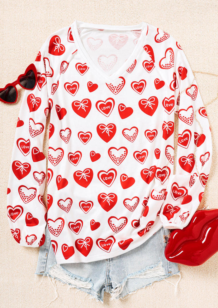 T-shirts Tees Love Heart Long Sleeve T-Shirt Tee in White. Size: L,M,S