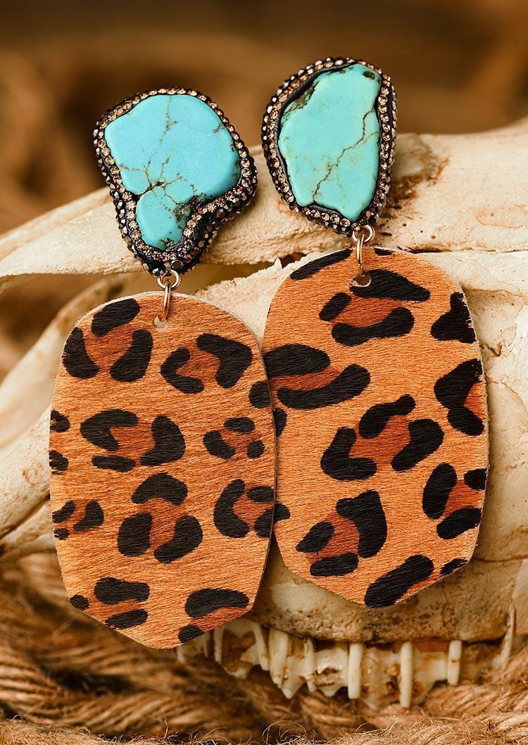 

Earrings Turquoise Rhinestone Leopard Cow Earrings in Cyan. Size