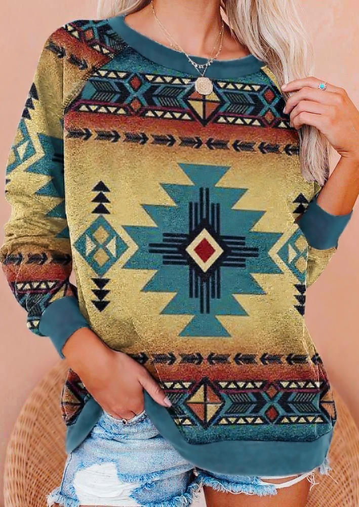 

Sweatshirts Aztec Geometric O-Neck Sweatshirt in Multicolor. Size