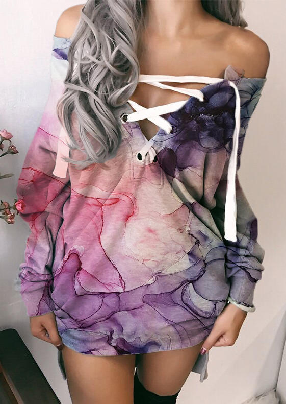 

Mini Dresses Lace Up Tie Dye Mini Dress in Multicolor. Size: ,M,L,XL