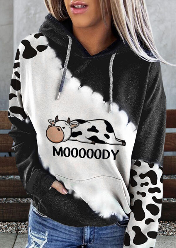 

Hoodies Mooooody Cow Kangaroo Pocket Drawstring Hoodie in Burgundy. Size: ,M,L