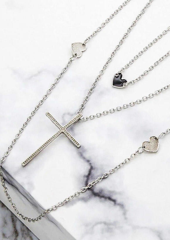 

Necklaces Multi-Layered Valentine Heart Cross Necklace in Silver. Size