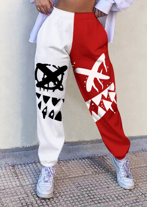 

Pants Gothic Smiley Color Block Sweatpants in White. Size: ,M,L,XL