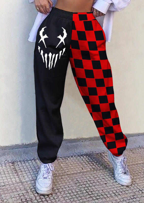 

Pants Plaid Color Block Gothic Sweatpants in Red. Size: ,M,L,XL
