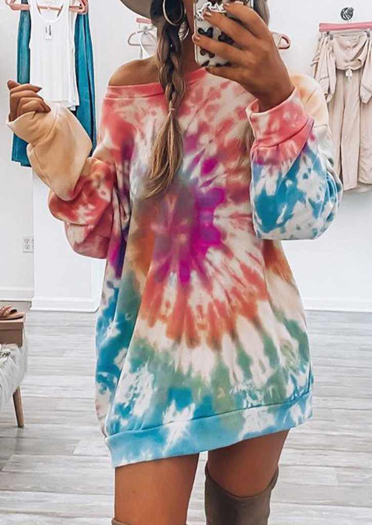 

Mini Dresses Tie Dye O-Neck Mini Sweatshirt Dress in Multicolor. Size: ,M,L,XL