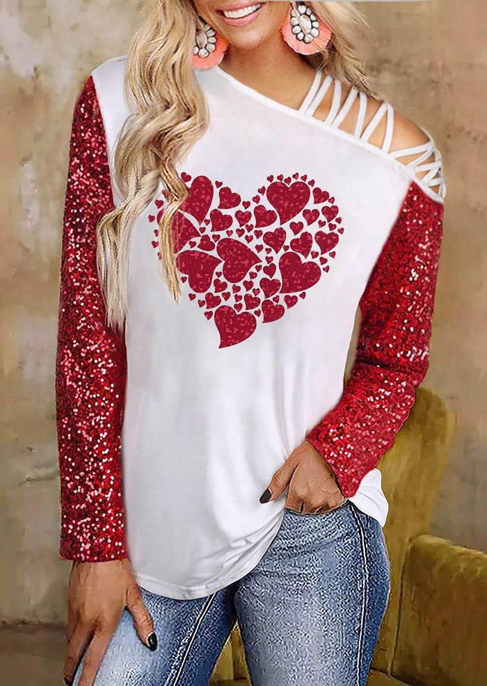 Sequined Love Heart Criss-Cross Blouse - White