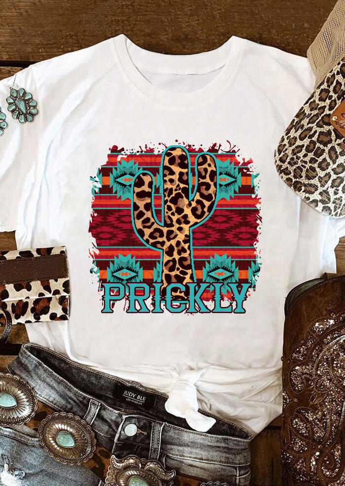 T-shirts Tees Prickly Cactus Leopard T-Shirt Tee in White. Size: S,M