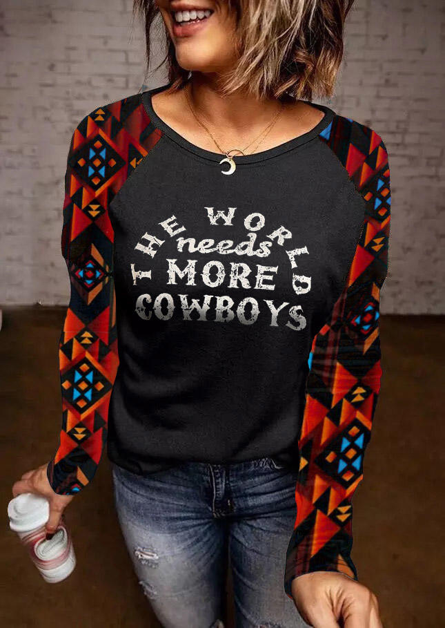 

Blouses Aztec Geometric The World Needs More Cowboys Blouse in Black. Size: ,M,L,XL