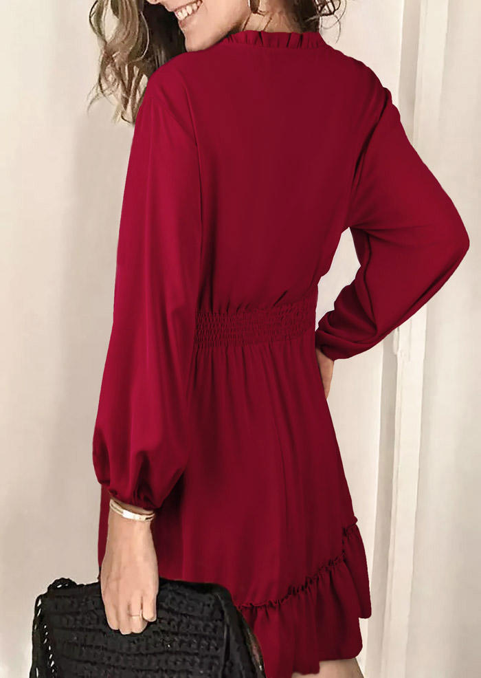 

Mini Dresses Ruffled Smocked Long Sleeve Mini Dress in Red. Size: ,M,L,XL