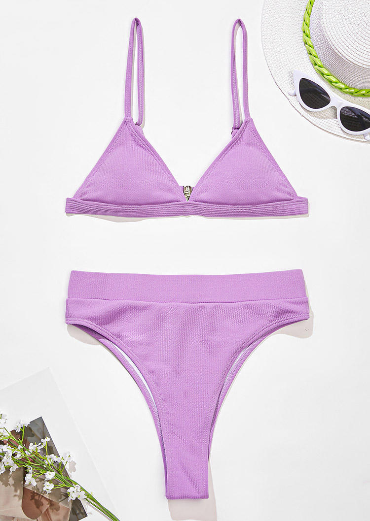 Bikini Sets Ribbed Adjustable Strap Bikini Set in Purple. Size: S