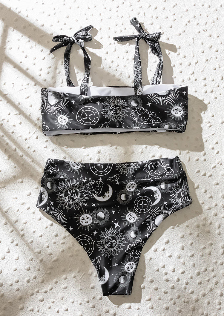 Bikini Sets Sun Moon Tie Bikini Set in Black. Size: S,M,L,XL
