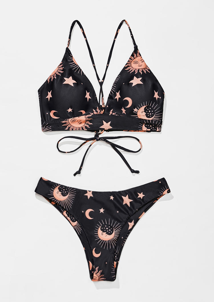 

Bikini Sets Sun Moon Star Lace Up Bikini Set in Black. Size