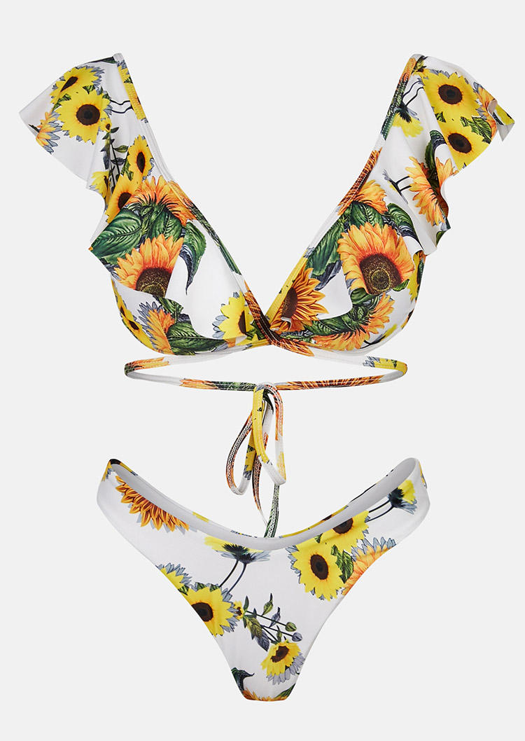 

Bikini Sets Sunflower Ruffled Low Waist Bikini Set in White. Size: ,L,XL