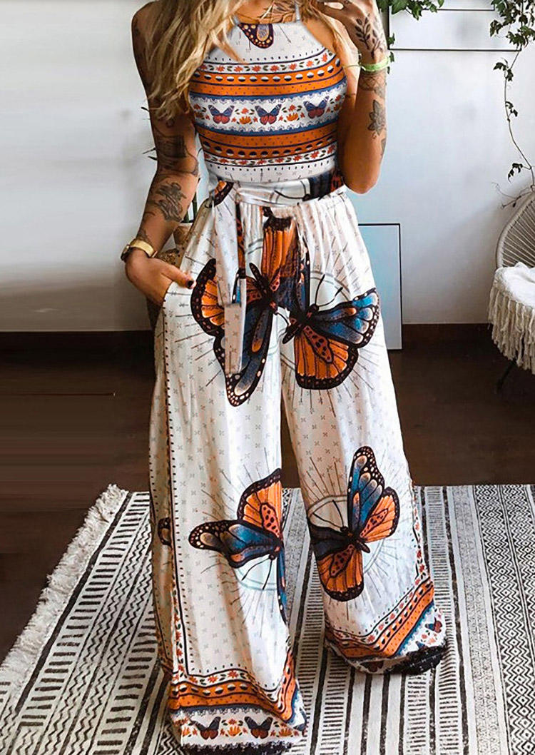 

Two-Piece Sets Butterfly Camisole And Wide Leg Pants Two-Piece Set in White. Size: ,M,L,XL