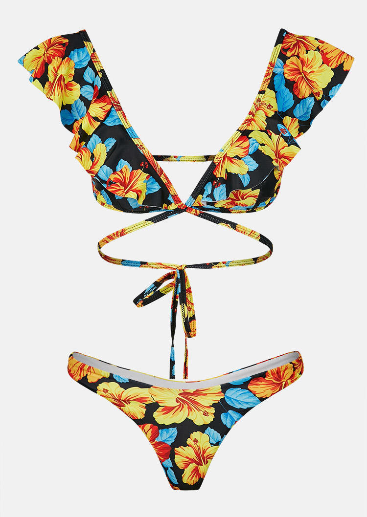 

Bikini Sets Floral Ruffled Low Waist Bikini Set in Multicolor. Size: ,M,L,XL