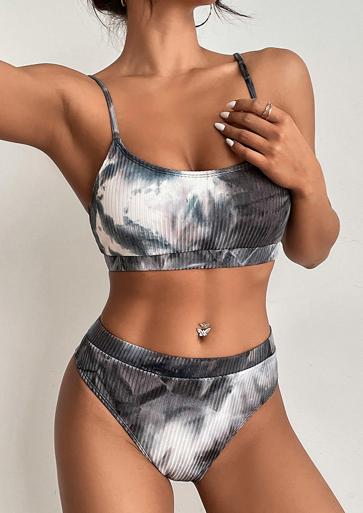 Bikini Sets Tie Dye Adjustable Strap Bikini Set in Dark Grey. Size: S,M,L