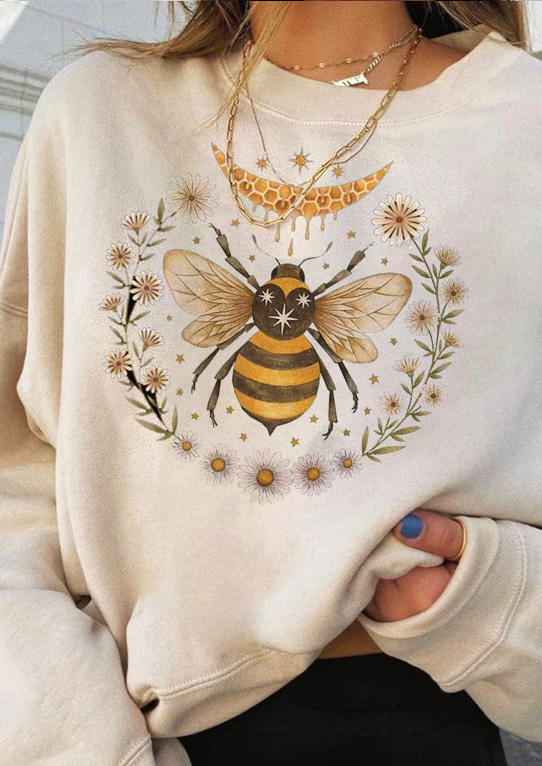

Sweatshirts Floral Bee Sun Moon Sweatshirt in Apricot. Size: ,M,L,XL