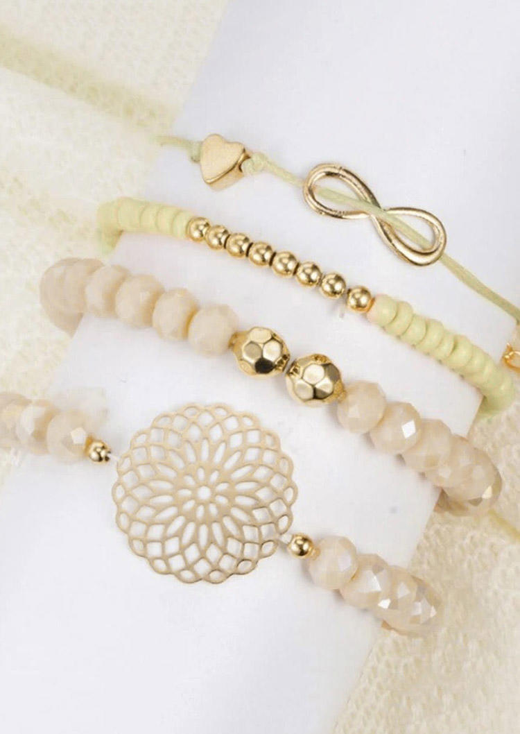 

Bracelet 4Pcs Infinite Heart Beading Bracelet Set in Gold. Size