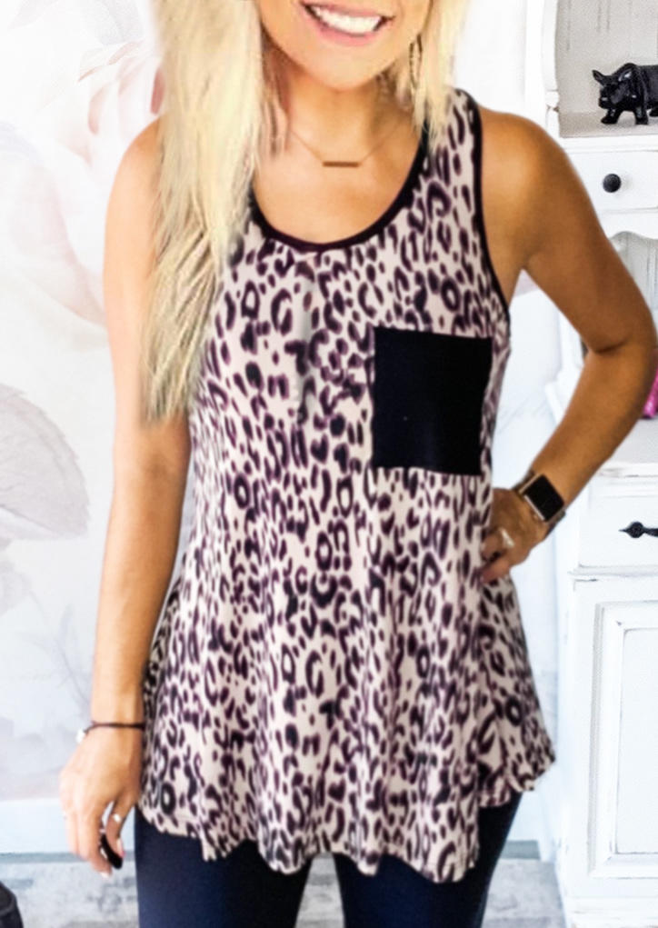 

Tank Tops Leopard Criss-Cross Pocket Tank Top in Multicolor. Size: L,M,,XL