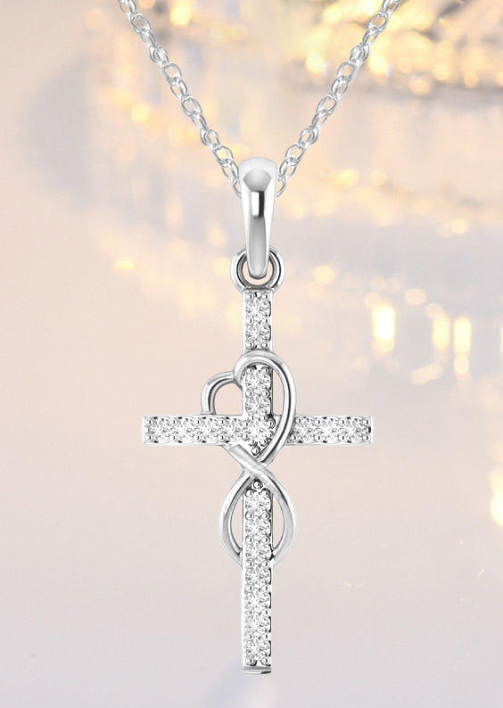 

Necklaces Infinite Heart Rhinestone Cross Pendant Necklace in Silver. Size