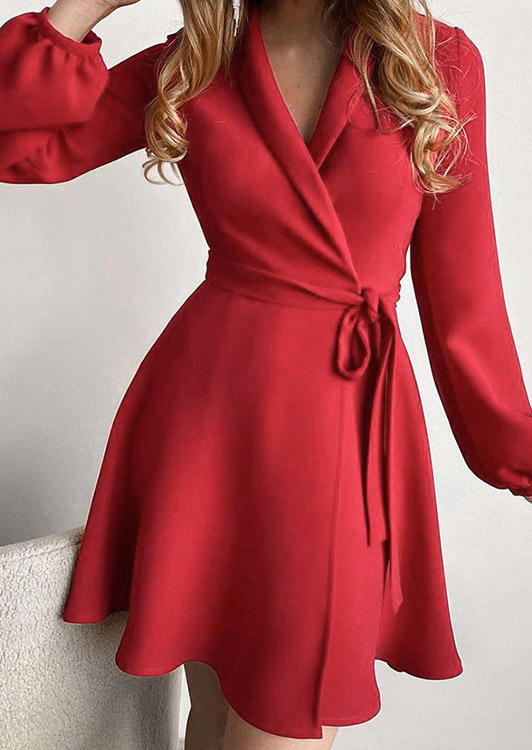 

Mini Dresses Wrap V-Neck Long Sleeve Mini Dress in Red. Size