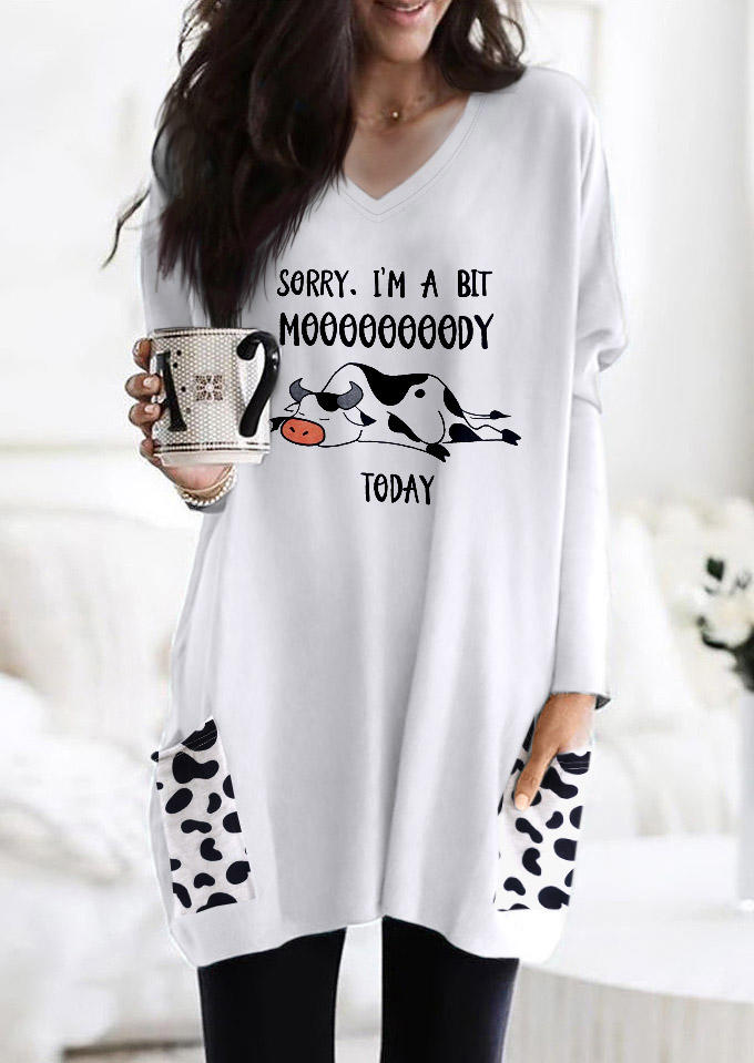 

Mini Dresses Cow Moooooooody Pocket Mini Dress in White. Size: ,M,L,XL
