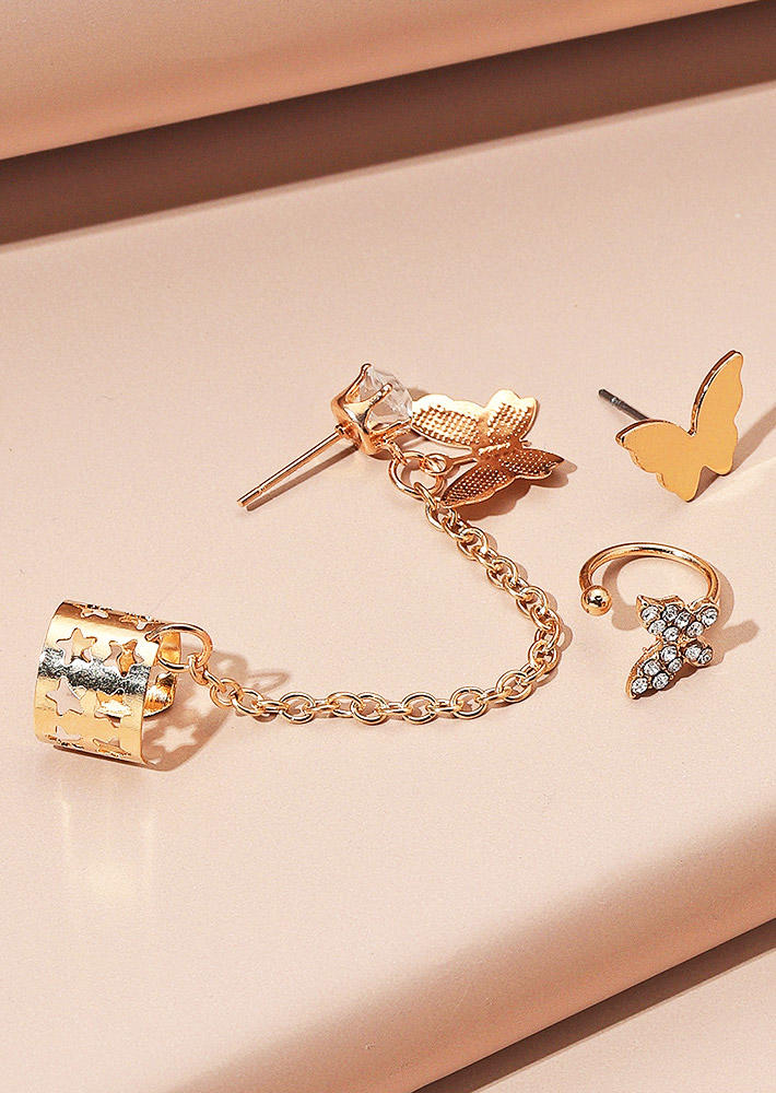 

Earrings 3Pcs Butterfly Rhinestone Alloy Earrings in Gold. Size