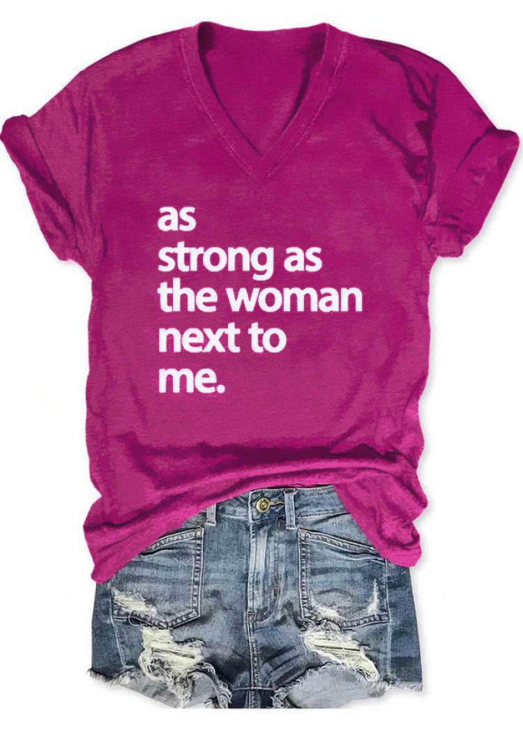 T-shirts Tees As Strong As The Woman Next To Me V-Neck T-Shirt Tee in Purple. Size: L,M,S,XL