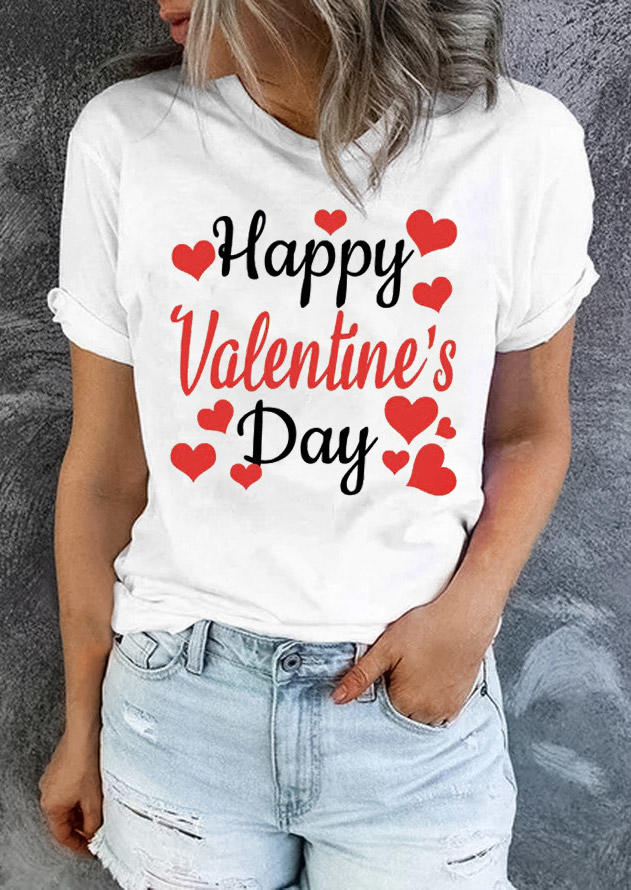 

T-shirts Tees Happy Valentine' Day Heart T-Shirt Tee in White. Size: ,M,L,XL
