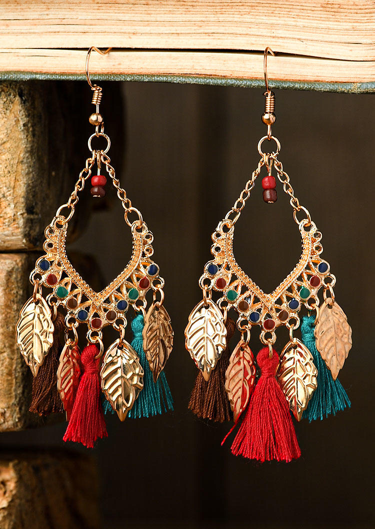 

Earrings Leaf Tassel Hook Alloy Earrings in Cyan. Size