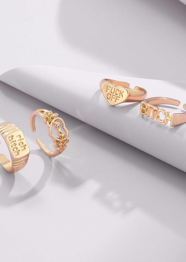 

Rings 4Pcs Hollow Out Heart Ring Set in Gold. Size