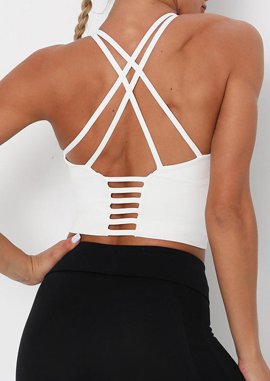 

Crop Tops Open Back Criss-Cross Crop Camisole Top in White. Size: ,M,L,XL
