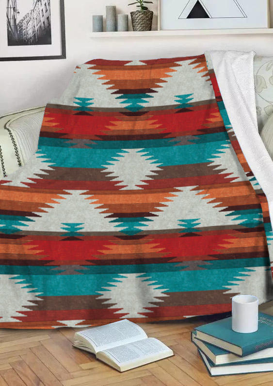 

Blanket Soft Aztec Geometric Western Flannel Blanket in Multicolor. Size