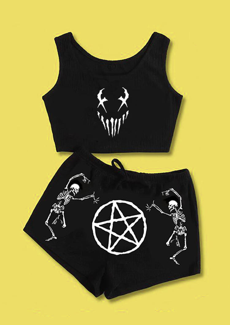 

Sleepwear Skeleton Crop Top And Shorts Pajamas Set in Black. Size: ,M,L,XL