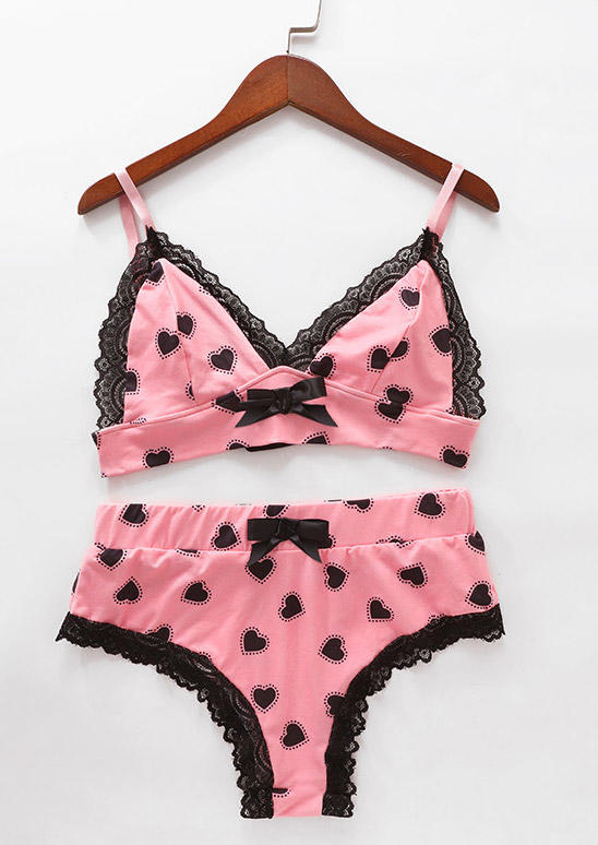 

Lingerie Lace Splicing Spades Lingerie Set in Pink. Size: ,M,L,XL