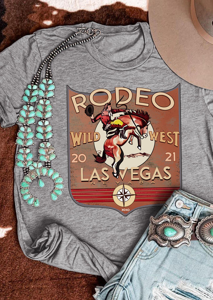 T-shirts Tees Rodeo Las Vegas Cowboy T-Shirt Tee in Gray. Size: L
