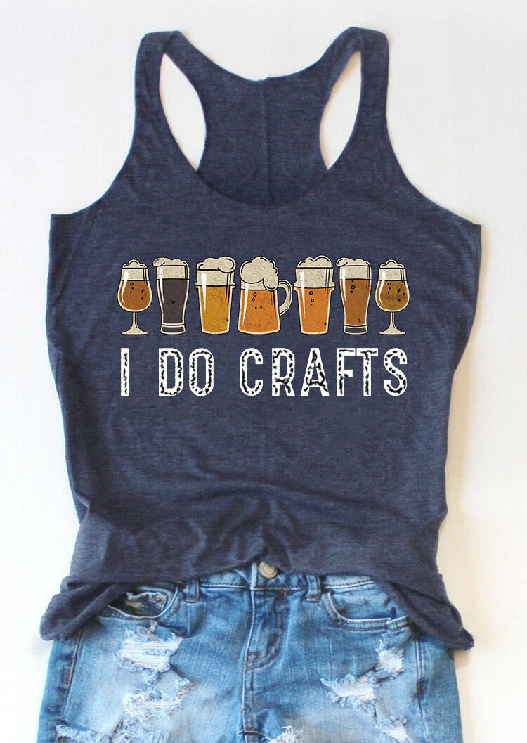 Tank Tops I Do Crafts Beer Racerback Tank Top in Navy Blue. Size: S,M,L,XL