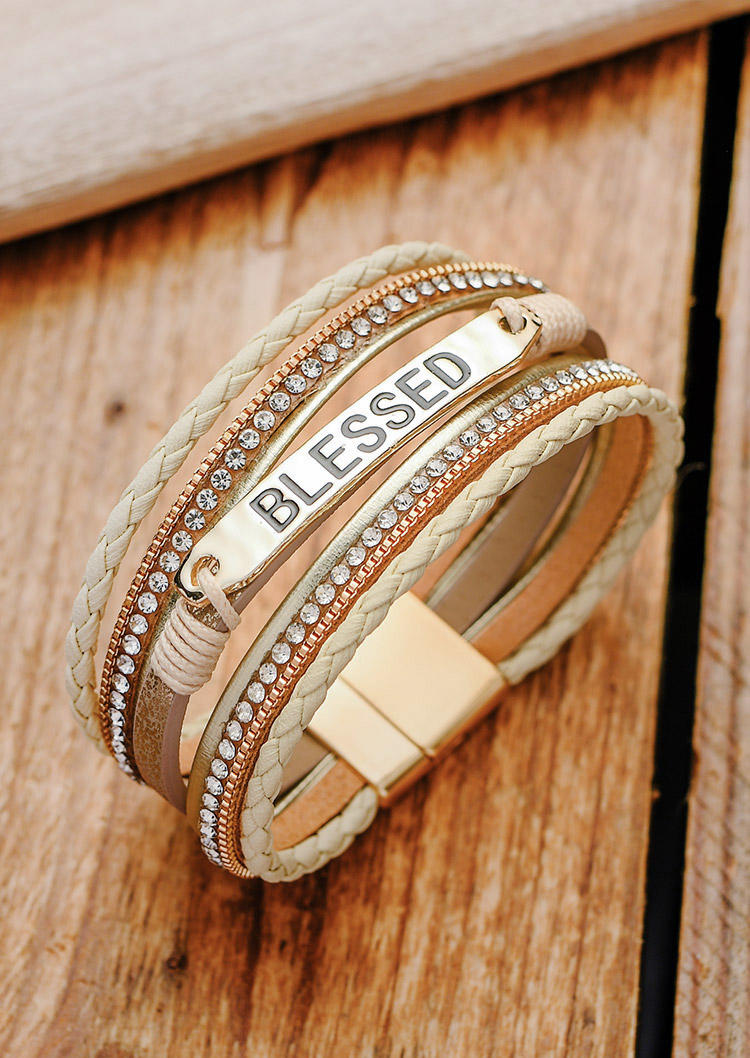 Bracelet Blessed Rhinestone Buckle Multi-Layered Bracelet in Beige. Size: One Size