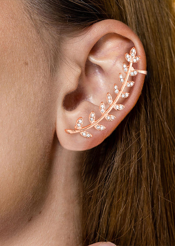 

Earrings Rhinestone Laurel Leaf Hoop Earrings in Gold,Silver,Rose Red. Size