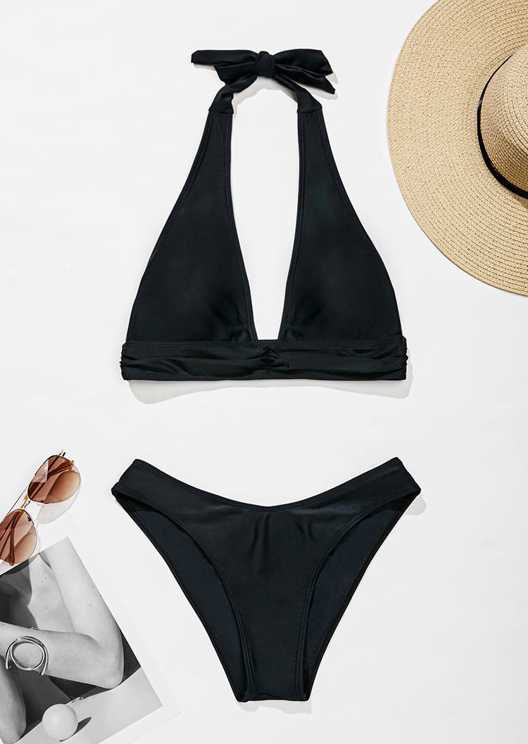 

Bikini Sets Ruched Halter Tie Bikini Set in Black. Size: ,M