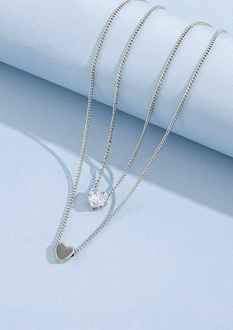

Necklaces Love Heart Dual-Layered Pendant Necklace in Silver. Size