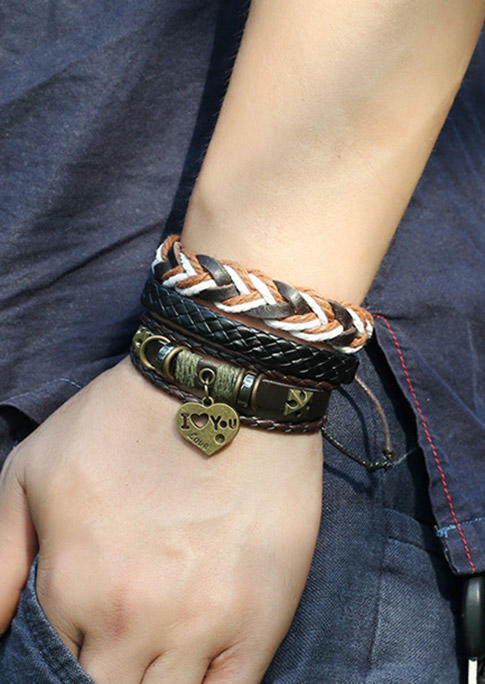 

Bracelet 3Pcs Valentine I Love You Heart Woven Bracelet in Multicolor. Size