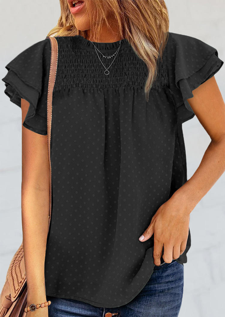

Blouses Polka Dot Ruched Blouse in Black. Size