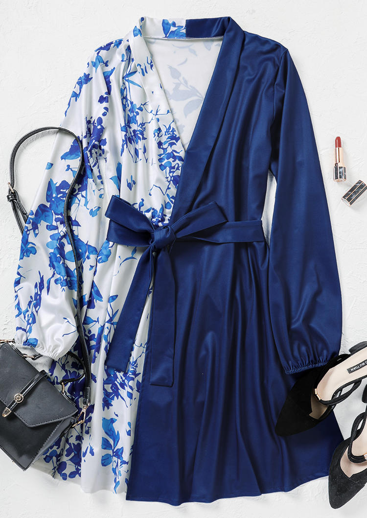 

Mini Dresses Leaf Wrap Turn-down Collar Mini Dress in Blue. Size: ,M,L,XL